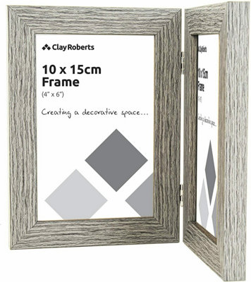 Clay Roberts Double Photo Picture Frame 6 x 4, Dark Grey, Holds 2 Standard Photographs, Freestanding, Twin Hinged 6x4" 10 x 15 cm