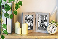 Clay Roberts Double Photo Picture Frame 6 x 4, Light Grey, Holds 2 Standard Photographs, Freestanding, Twin Hinged 6x4" 10 x 15 cm