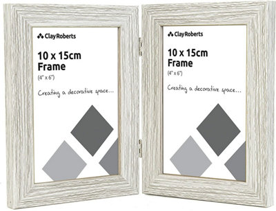 Clay Roberts Double Photo Picture Frame 6 x 4, Light Grey, Holds 2 Standard  Photographs, Freestanding, Twin Hinged 6x4 10 x 15 cm