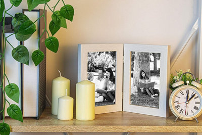 Clay Roberts Double Photo Picture Frame 6 x 4, White, Holds 2 Standard Photographs, Freestanding, Twin Hinged 6x4" 10 x 15 cm Pict