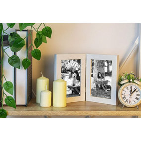 Clay Roberts Double Photo Picture Frame 6 x 4, White, Holds 2 Standard Photographs, Freestanding, Twin Hinged 6x4" 10 x 15 cm Pict