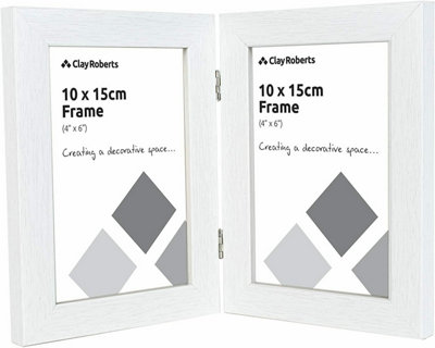 Clay Roberts Double Photo Picture Frame 6 x 4, Light Grey, Holds 2 Standard  Photographs, Freestanding, Twin Hinged 6x4 10 x 15 cm