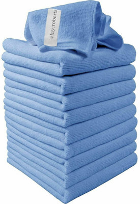 Clay Roberts Microfibre Cleaning Cloths, 40cm x 30cm - Pack of 10, Machine Washable, Polishing, Waxing & Dusting Cloth, Lint-Free,