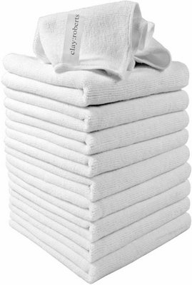 Clay Roberts Microfibre Cleaning Cloths, 40cm x 30cm - Pack of 10, Machine Washable, Polishing, Waxing & Dusting Cloth, Lint-Free,