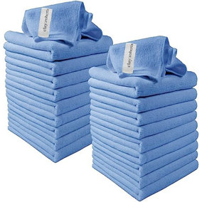 Clay Roberts Microfibre Cleaning Cloths, 40cm x 30cm - Pack of 20, Machine Washable, Polishing, Waxing & Dusting Cloth, Lint-Free,