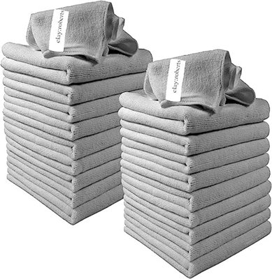 Clay Roberts Microfibre Cleaning Cloths, 40cm x 30cm - Pack of 20, Machine Washable, Polishing, Waxing & Dusting Cloth, Lint-Free,