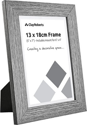 Clay Roberts Photo Picture Frame 7 x 5, Dark Grey, Freestanding and Wall Mountable, 13 x 18 cm, 7x5" Picture Frames