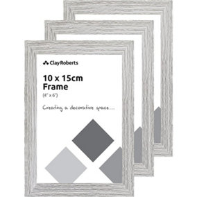 Clay Roberts Photo Picture Frames 6 x 4, Light Grey, Pack of 3, Freestanding and Wall Mountable, 10 x 15 cm, 6x4" Picture Frame Se