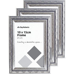 Clay Roberts Photo Picture Frames 6 x 4, Silver Swirl, Pack of 3, Freestanding and Wall Mountable, 10 x 15 cm, 6x4 Picture Frame S