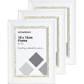 Clay Roberts Photo Picture Frames 6 x 4, White Vintage, Pack of 3, Freestanding and Wall Mountable, 10 x 15 cm, 6x4 Picture Frame