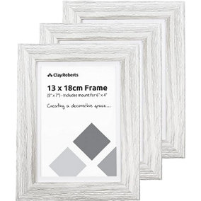Clay Roberts Photo Picture Frames 7 x 5, Light Grey, Pack of 3, Includes Mount for 6 x 4 Prints, Freestanding and Wall Mountable,