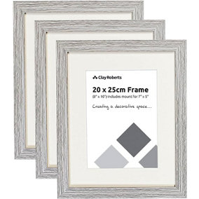 Clay Roberts Photo Picture Frames 8 x 10, Light Grey, Pack of 3, Includes Mount for 7 x 5 Prints, Freestanding and Wall Mountable,