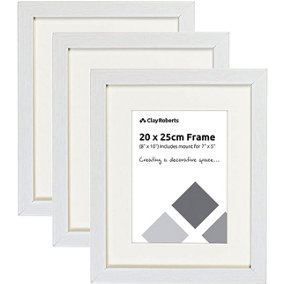 Clay Roberts Photo Picture Frames 8 x 10, White, Pack of 3, Includes Mount for 7 x 5 Prints, Freestanding and Wall Mountable, 10x8