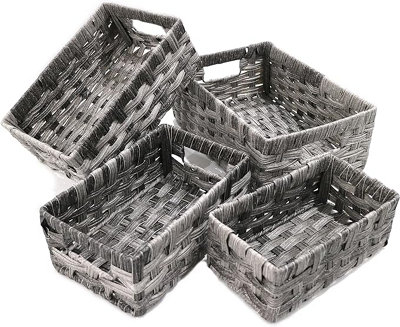 Clay Roberts Storage Baskets, 4 Pack, Grey, Large Storage Baskets Sets, Wicker Storage Boxes for Home, Kitchens, Offices, Cupboard