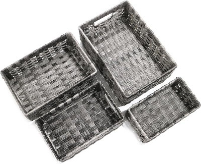 Clay Roberts Storage Baskets, 4 Pack, Grey, Large Storage Baskets Sets, Wicker Storage Boxes for Home, Kitchens, Offices, Cupboard
