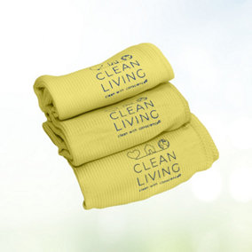 Clean Living Yellow Glass Microfibre Cloths (Home) - Pack Of 3