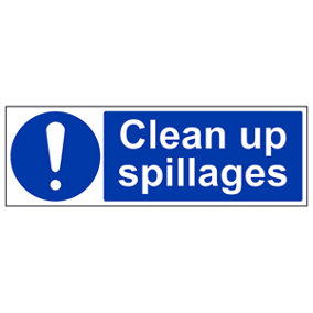 Clean Up Spillages Cleaning Safety Sign - Rigid Plastic - 300x100mm (x3)