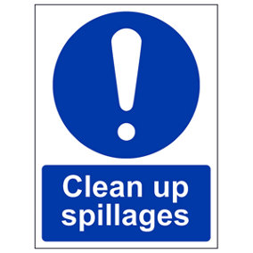 Clean Up Spillages Health Safety Sign - Rigid Plastic - 300x400mm (x3)