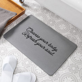 Cleanse Your Body Refresh Your Soul Grey Stone Non Slip Bath Mat