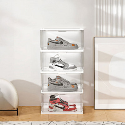 Clear 4 Tier Foldable Shoe Storage Box with Magnetic Doors