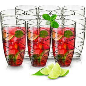 Clear Acrylic Drink Hi Ball Cups, Picnic Glasses (12 Pack) Clear Plastic Tumblers Drink Glasses (8cm x 15cm / 550ml)