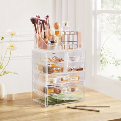 Clear Acrylic Transparent Desk Organizer Makeup Storage Box with 7 Drawers
