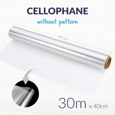 Clear Cellophane Roll - 40cm x 30m, 3 Mil Thick Wrap for Hampers, Bouquets, Gifts, and Food Packaging - 1 Roll