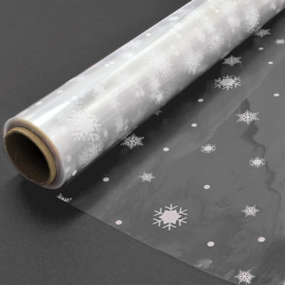 Clear Cellophane Roll (Snowflake Pattern) - 40cm x 30m, 3 Mil Thick Multipurpose Wrap for Hampers 1 Roll