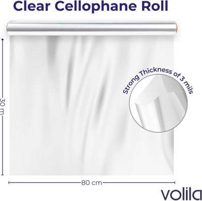 Clear Cellophane Wrap Roll 80cm x 30m (FOLDED) 3 Mil Thick Transparent ...