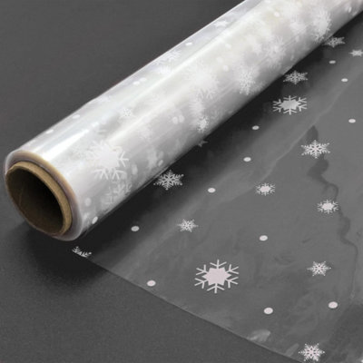 Clear Cellophane Wrap Roll (Snowflake Pattern) - 40cm x 30m -  Hamper Baskets, Flower Arrangements and Christmas Presents (1 Roll)
