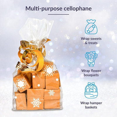 Clear Cellophane Wrap Roll (Snowflake Pattern) - 40cm x 30m -  Hamper Baskets, Flower Arrangements and Christmas Presents (1 Roll)