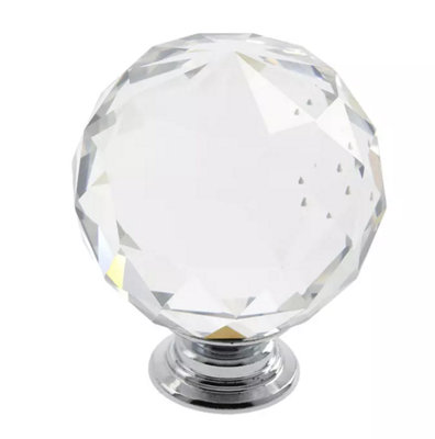 CLEAR CRYSTAL DIAMOND GLASS DOOR KNOBS CUPBOARD DRAWER FURNITURE HANDLE CABINET 30MM