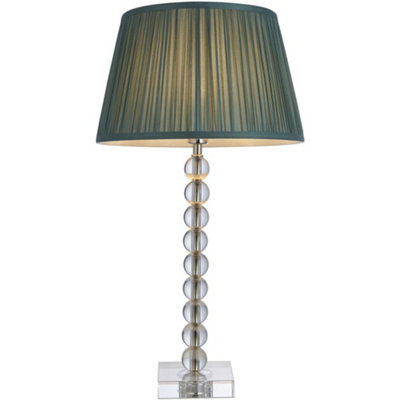 Clear Crystal Glass & Bright Nickel Plate Table Lamp - Fir Silk Shade - 575mm Tall Light - 7W LED E14