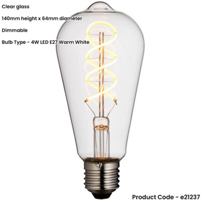 Clear Glass 4W E27 Pear Filament LED Light Bulb - Dimmable Warm White ...
