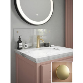 Clear Glass Bathroom Splashback Brushed Brass Cap Backsplash Wall Panel (W) 600mm x (L) 250mm
