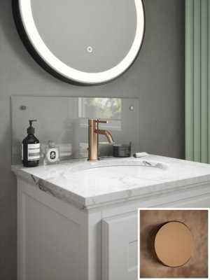 Clear Glass Bathroom Splashback Copper Cap Backsplash Wall Panel (W) 600mm x (L) 250mm