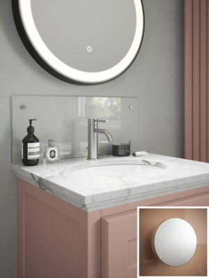 Clear Glass Bathroom Splashback Satin Chrome Cap Backsplash Wall Panel (W) 600mm x (L) 250mm ...