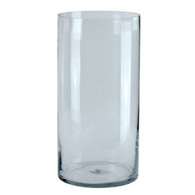 Clear Glass Cylinder Vase. Height 20 cm, Width 10 cm