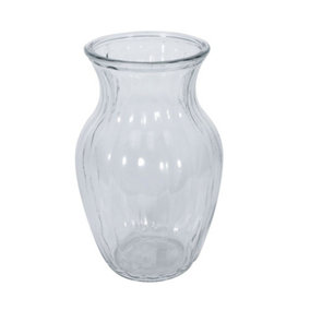 Clear Glass Handtied Vase, Grooved Pattern Texture. Height 19 cm