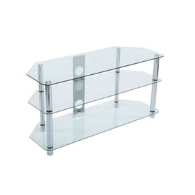 Clear Glass TV Stand 105cm wide Chrome Leg for 32 39 40 42 49 50 inch 4K Smart TV Screens