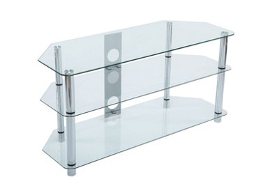 Clear Glass TV Stand 125cm wide Chrome Leg for 32 39 40 42 49 50 55 inch 4K Smart TV Screens