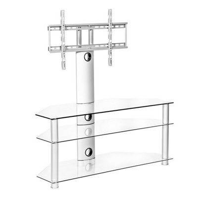 Clear Glass TV Stand with Mount Swivel Bracket for 32 40 42 49 50 55 60 65 inch 4K Flat Screen TV'S