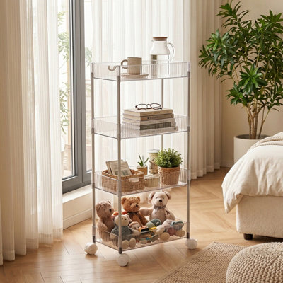 Clear PET Rectangular 4 Tier Transparent Rolling Cart with Side Hanging ...