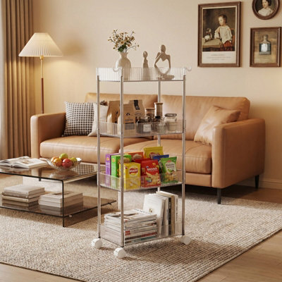 Clear PET Rectangular 4 Tier Transparent Rolling Cart with Side Hanging ...