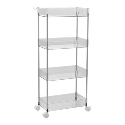 Clear PET Rectangular 4 Tier Transparent Rolling Cart with Side Hanging ...