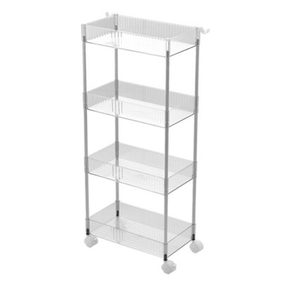 Clear PET Rectangular 4 Tier Transparent Rolling Cart with Side Hanging ...