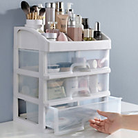 Clear Plastic Dressing Tabletop Makeup Organizer Cosmetic Display Storage Box Case with 3 Drawers