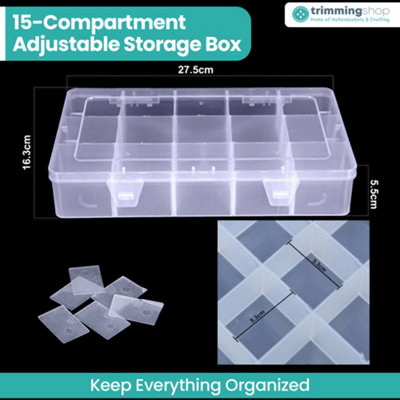 Clear Plastic Storage Box with Adjustable Divider, 15 Grids