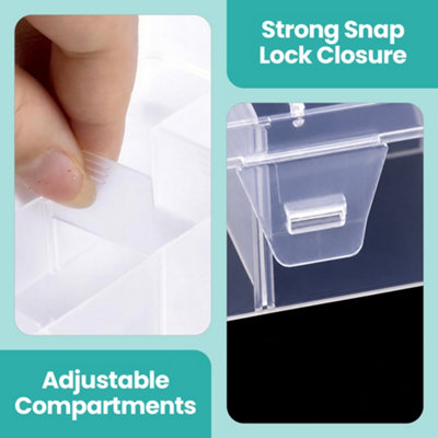 Clear Plastic Storage Box with Adjustable Divider, 15 Grids