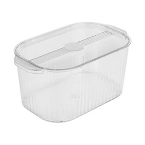 Clear Plastic Vertical Stripe Kitchen Container Food Storage Box with Lid 3.8L